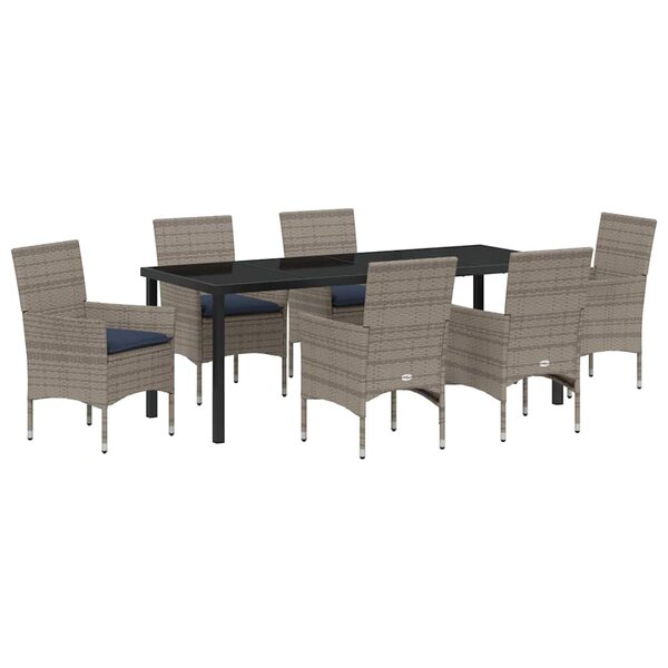 vidaXL Ensemble table et chaises avec coussin 7 Pièces Gris Rotin PE