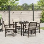 vidaXL Ensemble de Salle à Manger de Jardin 5 Pièces avec Coussins en Rattan Poly Brun