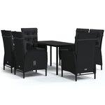vidaXL Ensemble à manger de jardin avec coussins 7 Pièces Noir