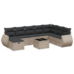 vidaXL Salon de jardin 9 Pièces avec coussins gris résine tressée
