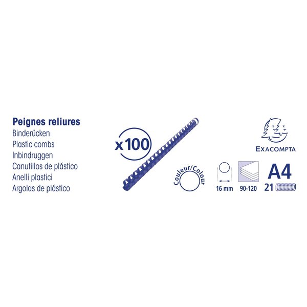 Boite 100 Reliures Spirales Plastique 16mm - Noir - Exacompta