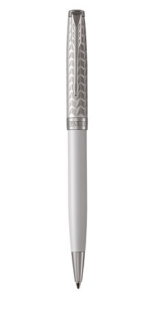 PARKER Sonnet stylo bille, métal et laque perle, attributs palladium, Recharge noire pointe moyenne – Livré dans son écrin