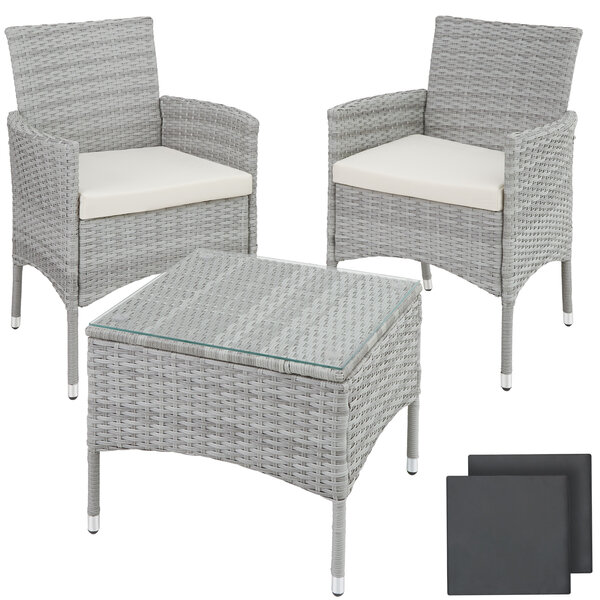 Tectake Salon de jardin LUCERNE 2 places avec 2 sets de housses - gris clair