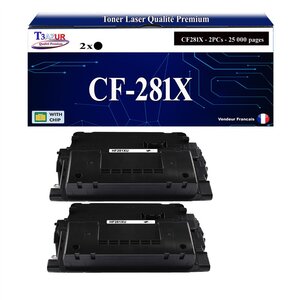 T3AZUR -2x Toners compatibles avec HP CF281X (81X) pour HP LaserJet Enterprise LaserJet Enterprise M630z  M605dn  M605n  M605x  M606dn  M606x  M630dn  M630f  M630h