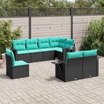 vidaXL Salon de jardin 8 Pièces avec coussins noir résine tressée