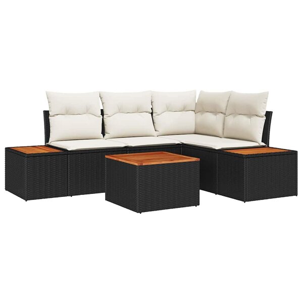 vidaXL Ensemble de canapé de jardin avec coussin 5 Pièces Noir et crème