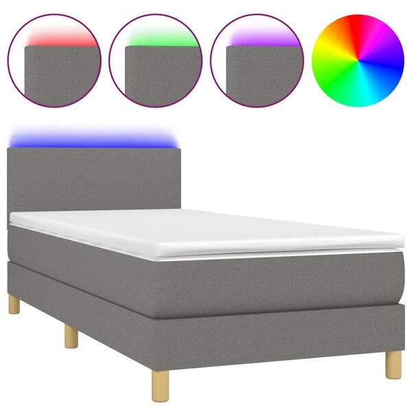 vidaXL Sommier à lattes de lit et matelas et LED Gris foncé 100x200 cm