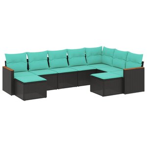 vidaXL Salon de jardin 9 Pièces avec coussins noir résine tressée
