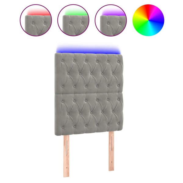 vidaXL Tête de lit à LED Gris clair 80x7x118/128 cm Velours