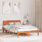 vidaXL Cadre de lit avec tête de lit Marron ciré 140x190 cm Bois de pin massif