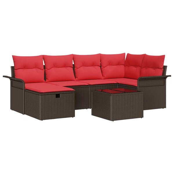 vidaXL Ensemble de canapé de jardin 7 Pièces Marron et rouge polyrotin
