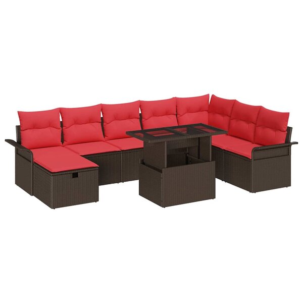 vidaXL Ensemble de canapé de jardin 9 Pièces Marron Poly rotin