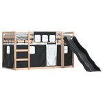vidaXL Lit superposé avec toboggan et rideaux blanc et noir 90x200 cm