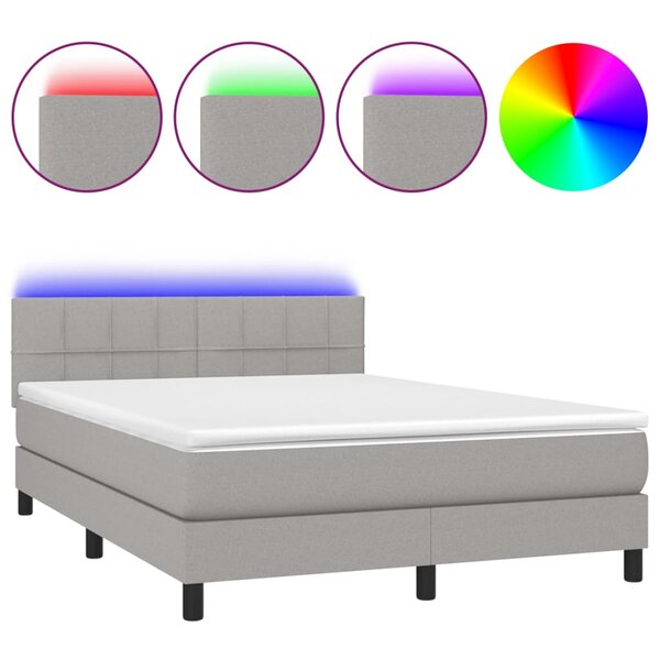 vidaXL Sommier à lattes de lit et matelas et LED Gris clair 140x200 cm