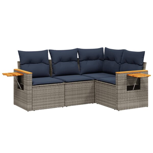vidaXL Salon de jardin 4 Pièces avec coussins gris résine tressée
