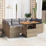 vidaXL Salon de jardin avec coussins 7 Pièces beige résine tressée