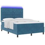 vidaXL Lit à ressort LED avec matelas Bleu foncé 160 x 200 cm tissu