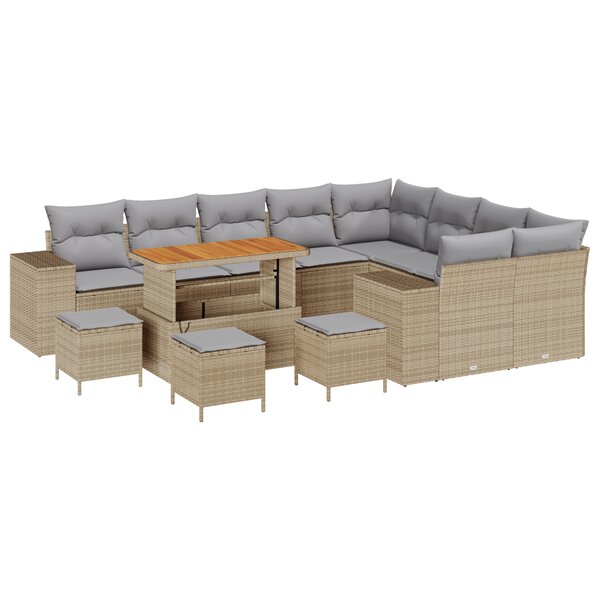 vidaXL Set de canapé de jardin 13 pièces avec coussins en polyrotin beige et acacia