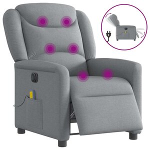vidaXL Fauteuil de massage inclinable électrique gris clair tissu
