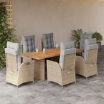 vidaXL Ensemble à manger de jardin coussins 7 Pièces mélange beige rotin