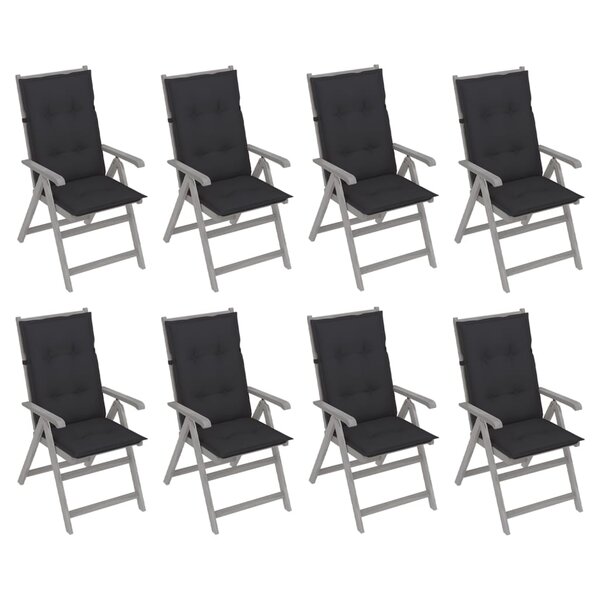 vidaXL Chaises inclinables de jardin avec coussins 8 Pièces Gris Acacia
