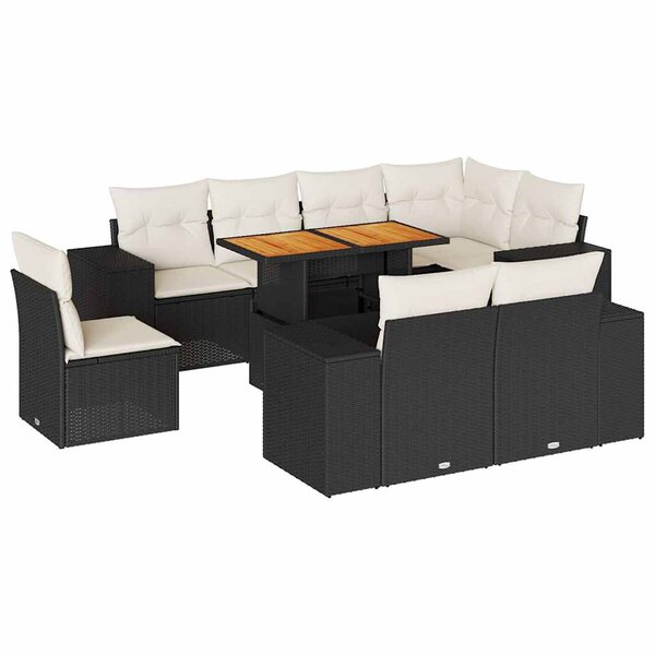 vidaXL Salon de jardin 9 Pièces avec coussins noir résine tressée