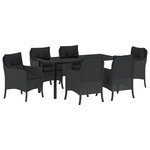 vidaXL Ensemble de Salle à Manger de Jardin 7 Pièces avec Coussins Noir Rattan Poly