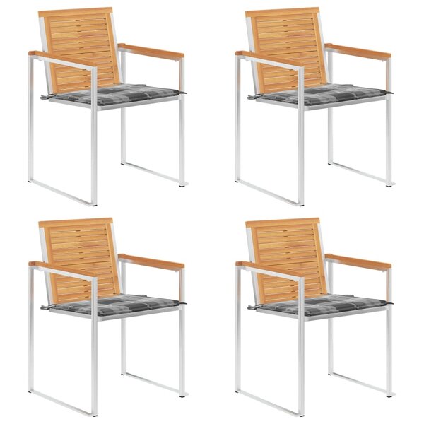 vidaXL Chaises de jardin 4 Pièces avec coussins Bois de teck massif