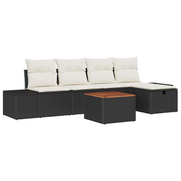 vidaXL Ensemble de canapé de jardin avec coussin 6 Pièces Noir Poly rotin
