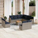 vidaXL Salon de jardin avec coussins 12 Pièces gris résine tressée