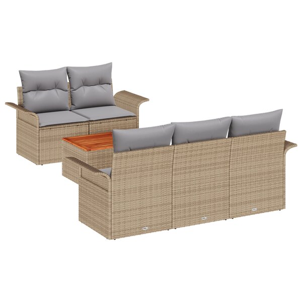 Ensemble de canapé de jardin de 6 pièces avec coussins Beige Poly Rotin Acacia