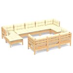 vidaXL Salon de jardin 10 Pièces avec coussins crème bois de pin massif