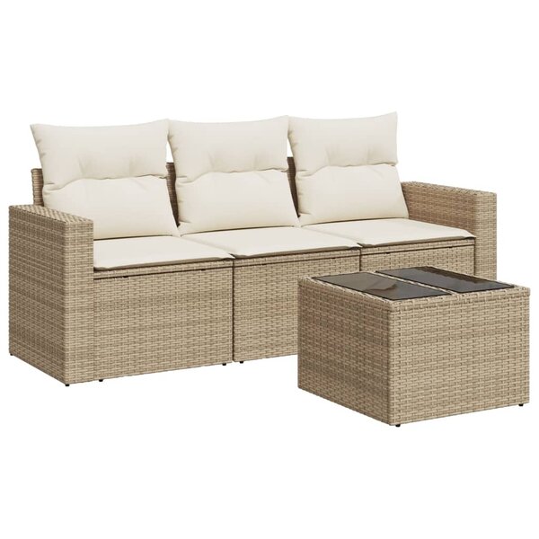 vidaXL Salon de jardin avec coussins 4 Pièces beige résine tressée
