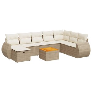 vidaXL Salon de jardin avec coussins 9 Pièces beige résine tressée