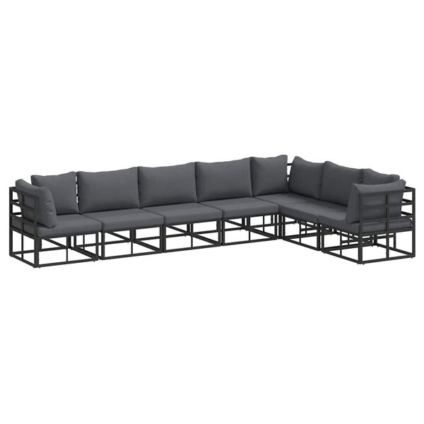 vidaXL Ensemble de canapé de jardin avec coussin 7 Pièces Noir Aluminium