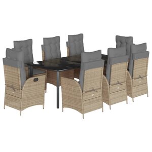 vidaXL Ensemble à manger de jardin et coussins 9 Pièces beige Poly rotin