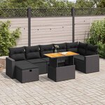 vidaXL Salon de jardin 5 Pièces avec coussins noir résine tressée acacia