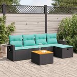 vidaXL Salon de jardin 6 Pièces avec coussins noir résine tressée