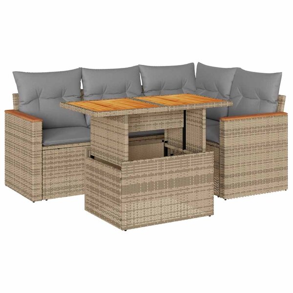 vidaXL Salon de jardin avec coussins 5 Pièces beige résine tressée acacia
