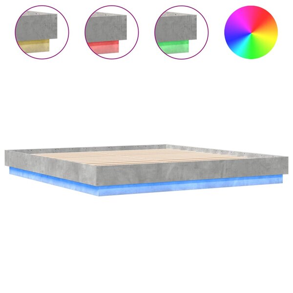 vidaXL Cadre de lit avec lumières LED gris béton 180x200 cm