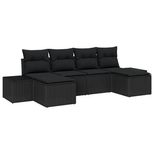 vidaXL Ensemble de canapé de jardin avec coussin 6 Pièces Noir polyrotin