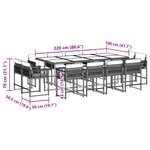 vidaXL Ensemble à manger de jardin 13 Pièces coussins noir résine tressée