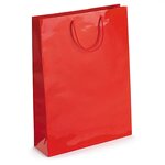 Sac pelliculé brillant rouge à poignées cordelières 30 x 25 x 10 cm (lot de 25)