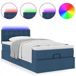 vidaXL Lit ottoman avec matelas et LED Bleu 100x200 cm Tissu
