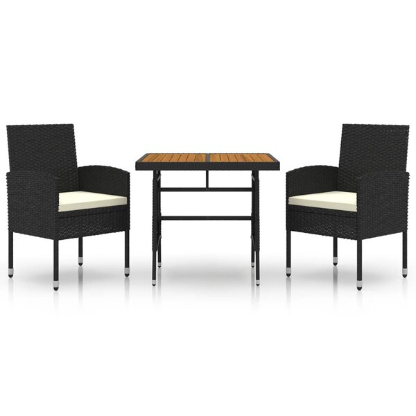 vidaXL Mobilier à dîner d'extérieur 3 Pièces Résine tressée Noir