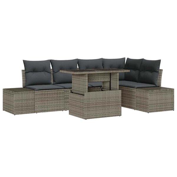 vidaXL Ensemble de canapé de jardin avec coussin 6 Pièces Gris Poly rotin