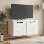vidaXL Meuble TV mural Montage mural Blanc brillant 59 5 x 31 x 30 cm