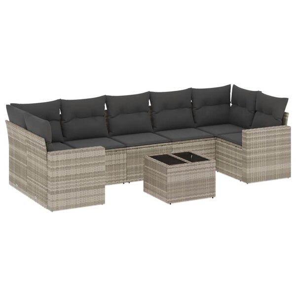 vidaXL Salon de jardin 8 Pièces avec coussins gris clair résine tressée