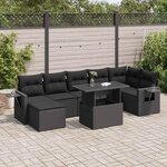 vidaXL Salon de jardin 8 Pièces avec coussins noir résine tressée