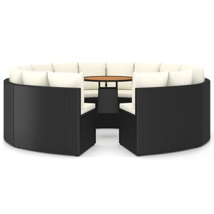 Salon de jardin meuble d'extérieur ensemble de mobilier 9 pièces avec coussins résine tressée noir 02_0018140